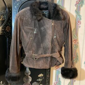 Vintage Express Brown Suede Bomber Jack With Fur Collar